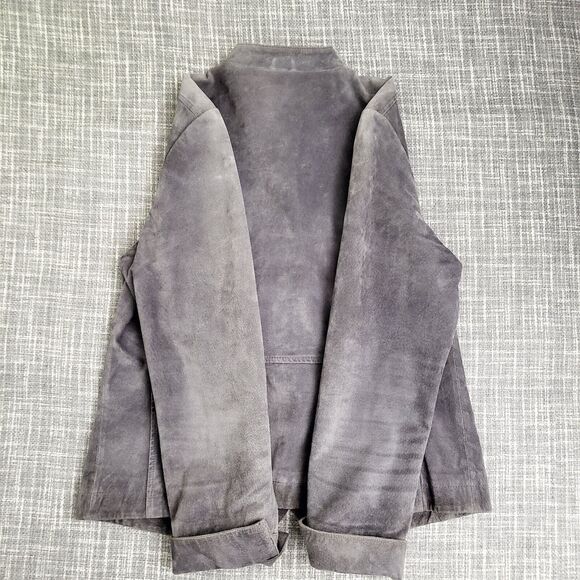 AMI Short Suede Jacket w/ Brass Toned Snaps Gray Women's M/L - Picture 14 of 16